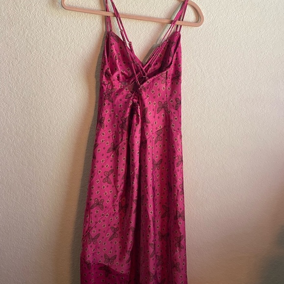 Urban Outfitters Samira Fuchsia Butterfly Midi Satin Slip Coquette Fairy Dress M - Picture 15 of 15
